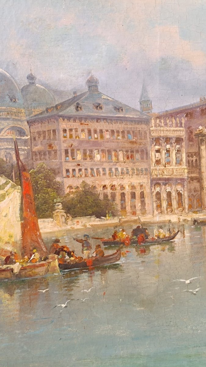 Tableau Vue De Venise Huile Sur Toile Fin XIXème Siècle -photo-3