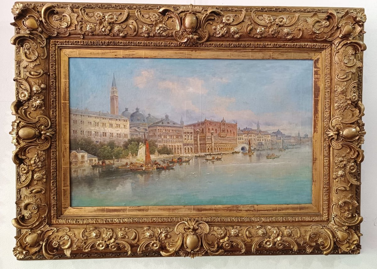 Painting View Of Venice Oil On Canvas Late Nineteenth Century-photo-6