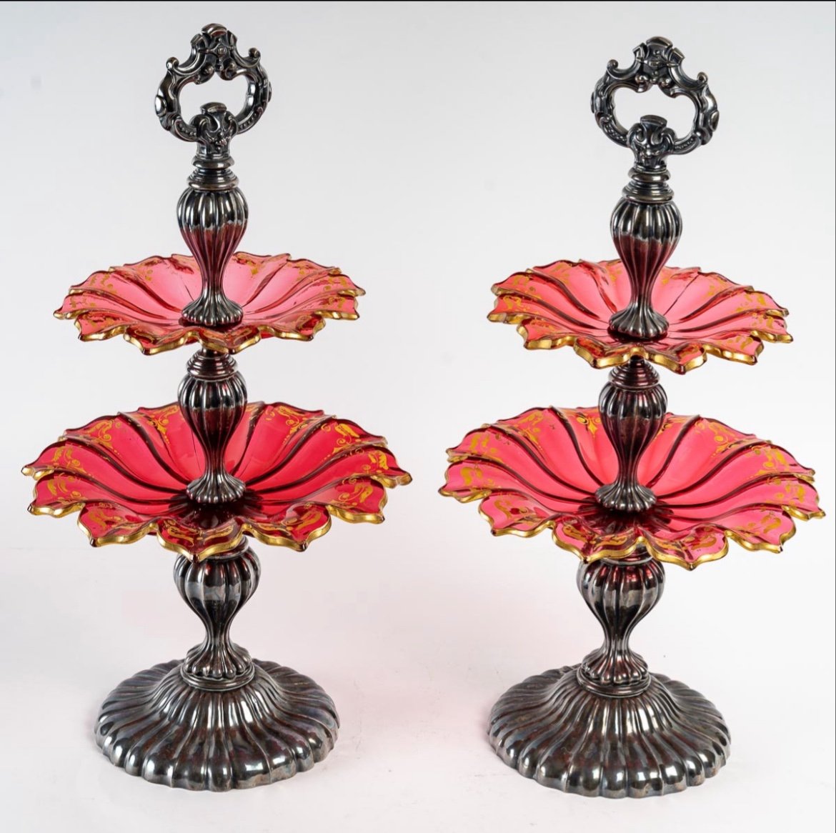 A Pair Of Bohemian Crystal And Sterling Silver Cups Late 19th Century