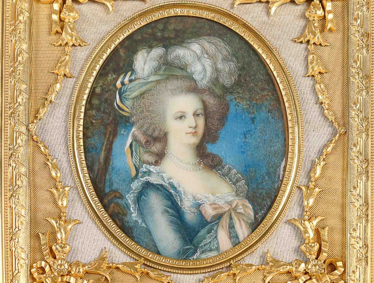 A Painting On Ivory By Marie Antoinette In A 19th Century Gilt Bronze Frame -photo-1