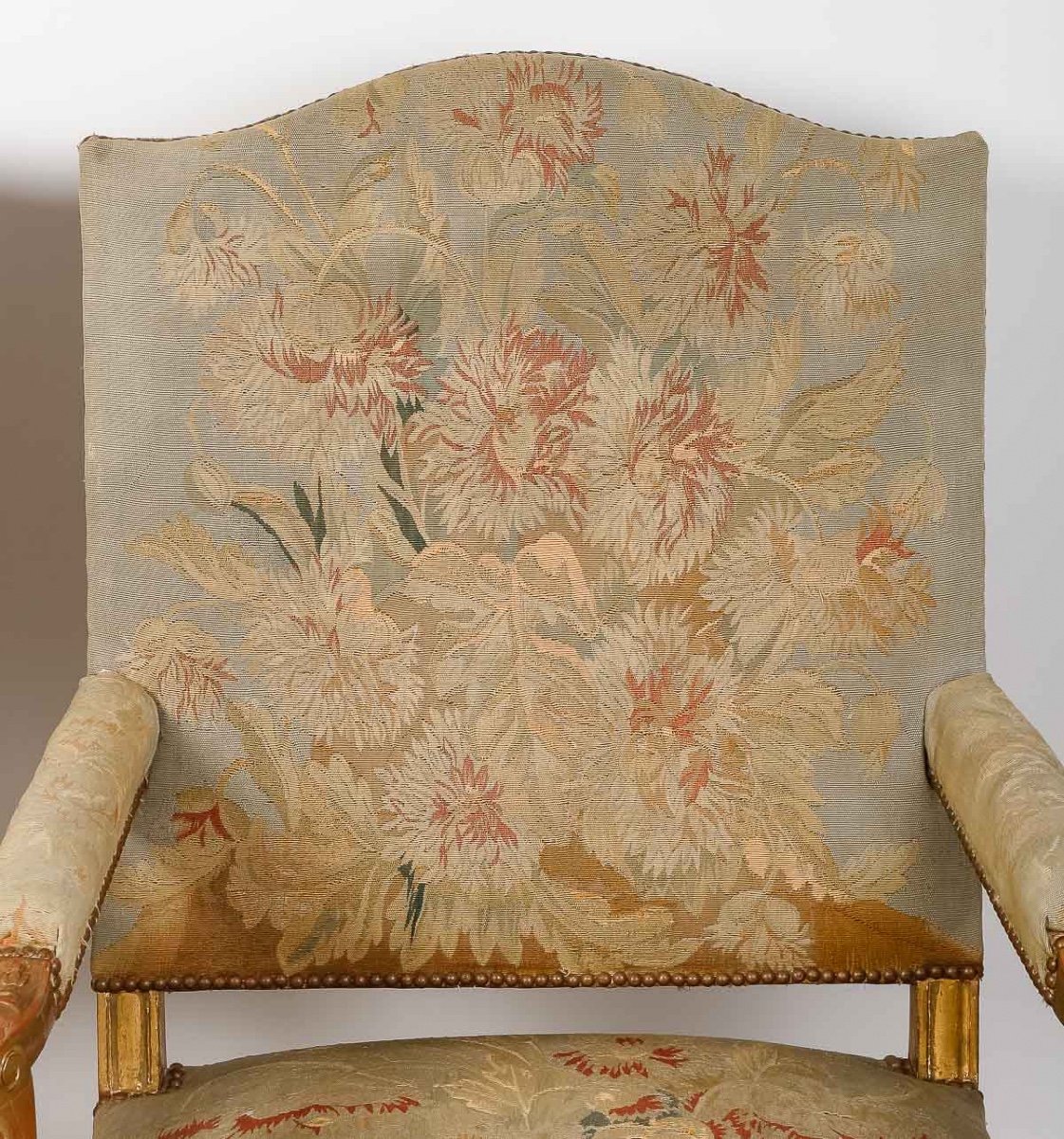 Pair Of Large Louis XIV Style Aubusson Armchairs In Gilded Wood, Circa 1880-photo-3