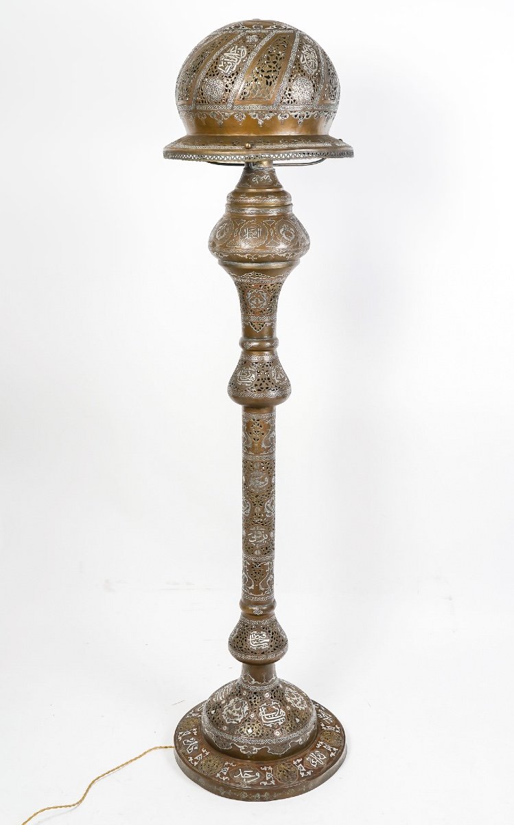 Syrian Floor Lamp In Openwork Metal Late 19th Century -photo-6