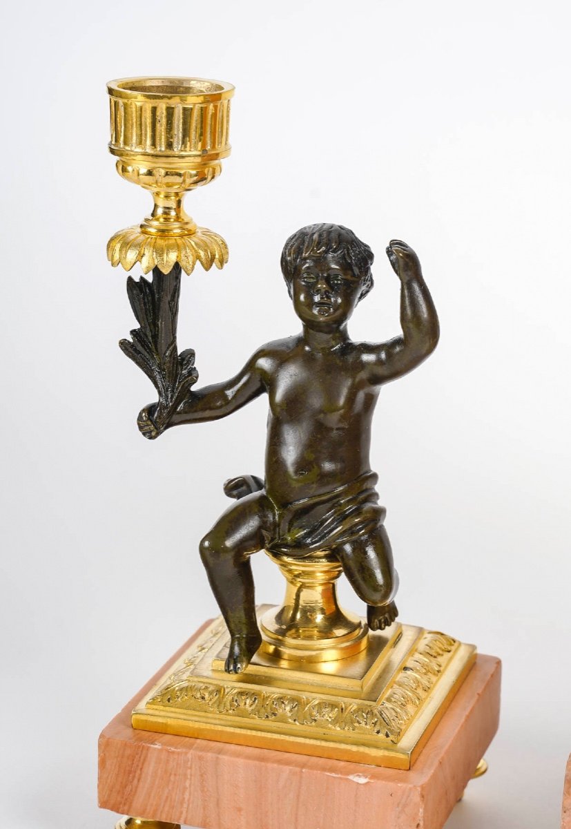 Une Garniture De Cheminée En Bronze Doré Et Marbre Fin XIXème Siècle -photo-3