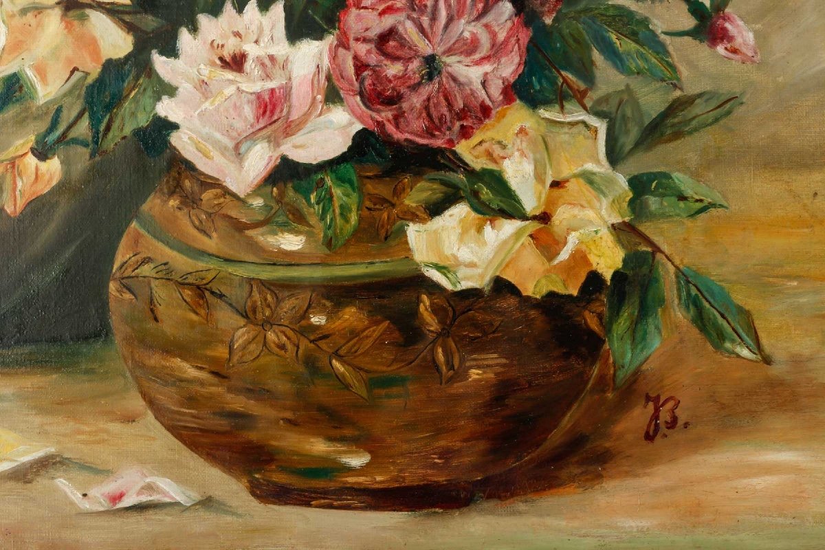 Une Paire De Tableaux Huile Sur Toile Fleurs XXème siècle -photo-3