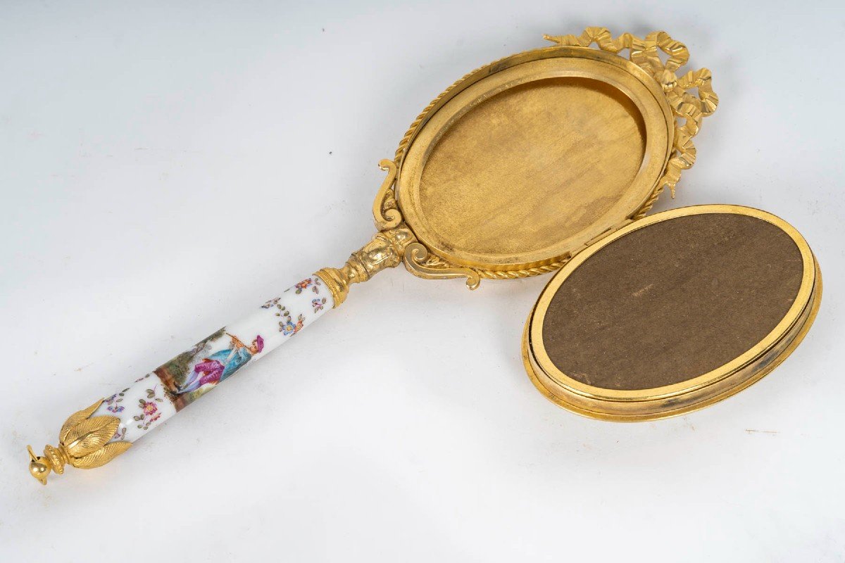 A Hand Mirror In Gilt Bronze And Porcelain Late 19th Century -photo-4