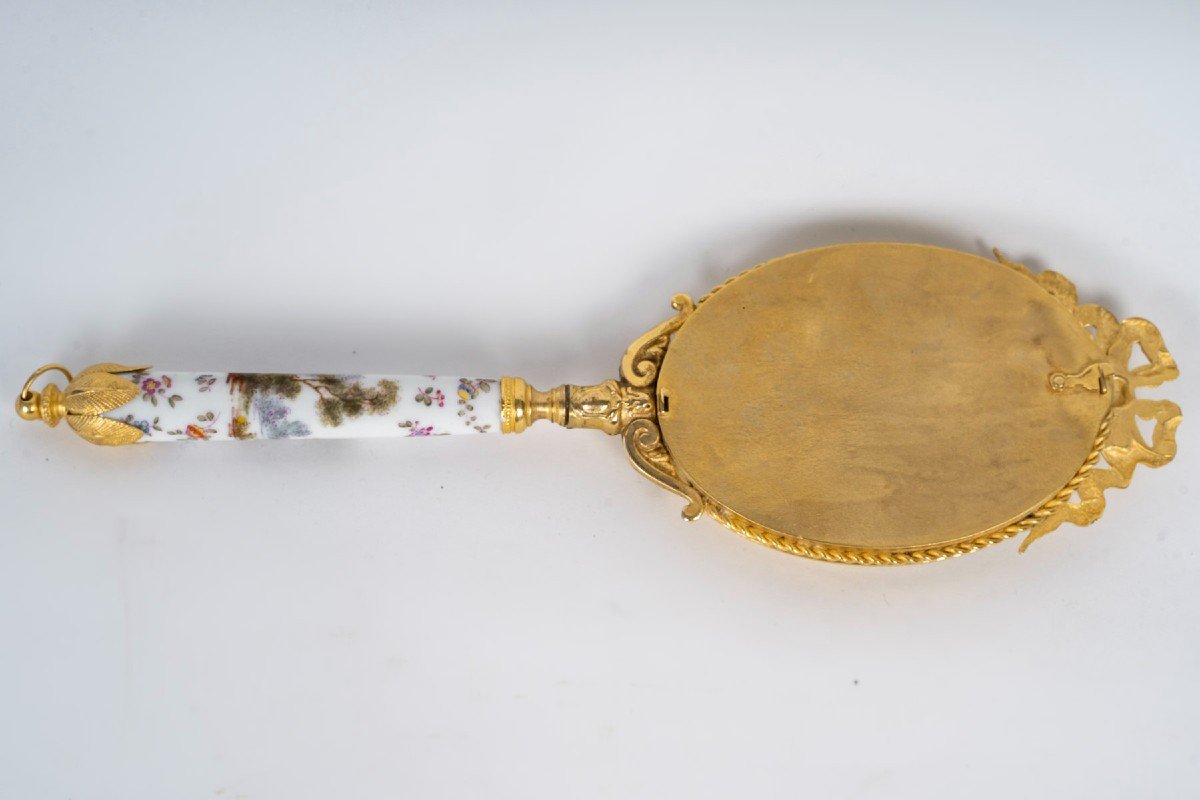 A Hand Mirror In Gilt Bronze And Porcelain Late 19th Century -photo-3