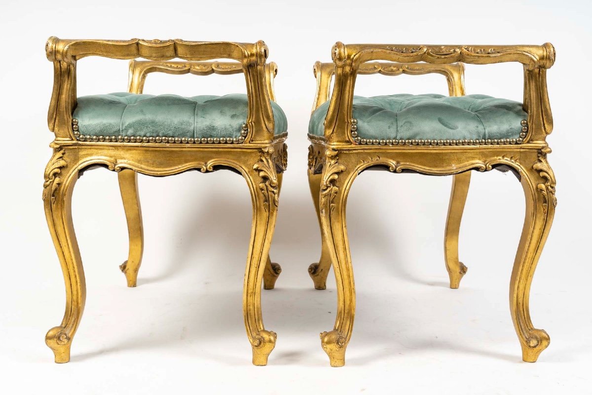 A Pair Of Louis XV Style Golden Wood Benches, Late 19th Century -photo-3