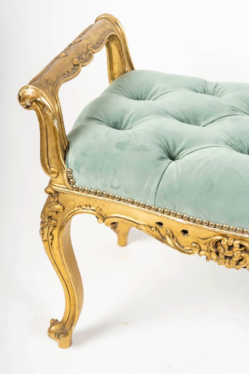 Une Paire De Banquettes En Bois Doré De Style Louis XV, Fin XIXème Siècle -photo-3