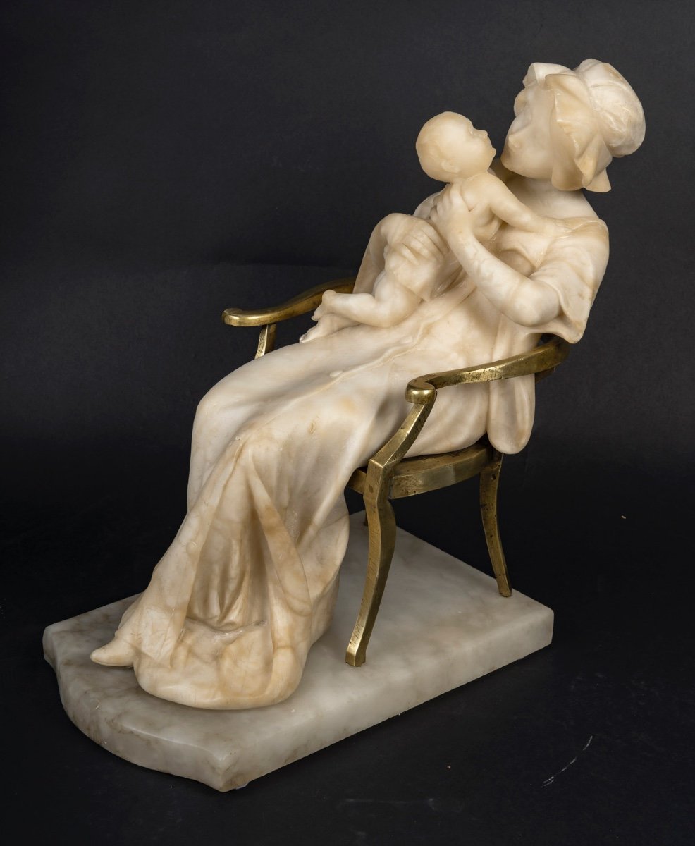 A Beautiful Art Nouveau Alabaster And Bronze Sculpture 