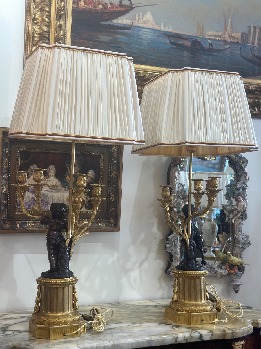 An Important Pair Of Gilt Bronze Lamps Circa 1880-photo-2