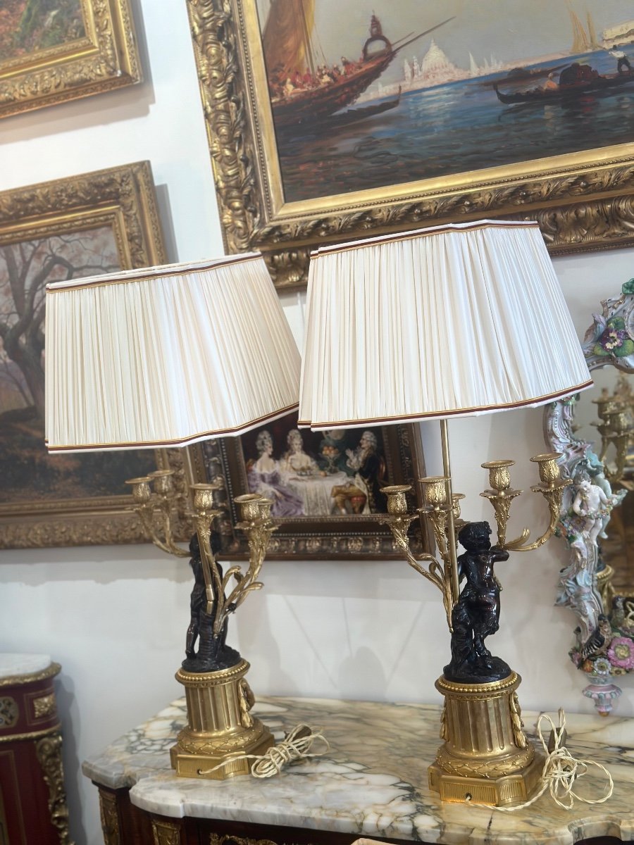 An Important Pair Of Gilt Bronze Lamps Circa 1880-photo-3