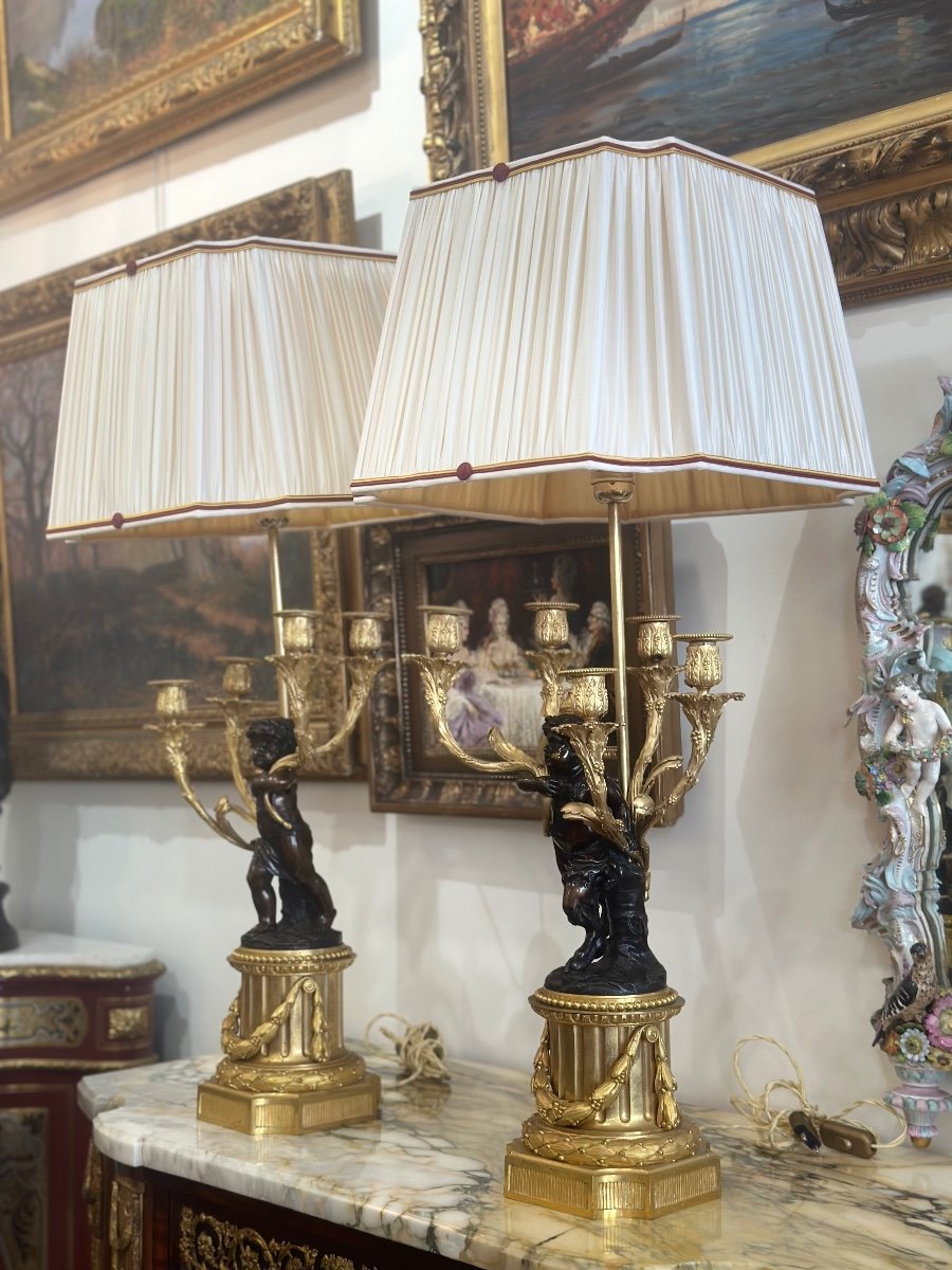 An Important Pair Of Gilt Bronze Lamps Circa 1880-photo-4