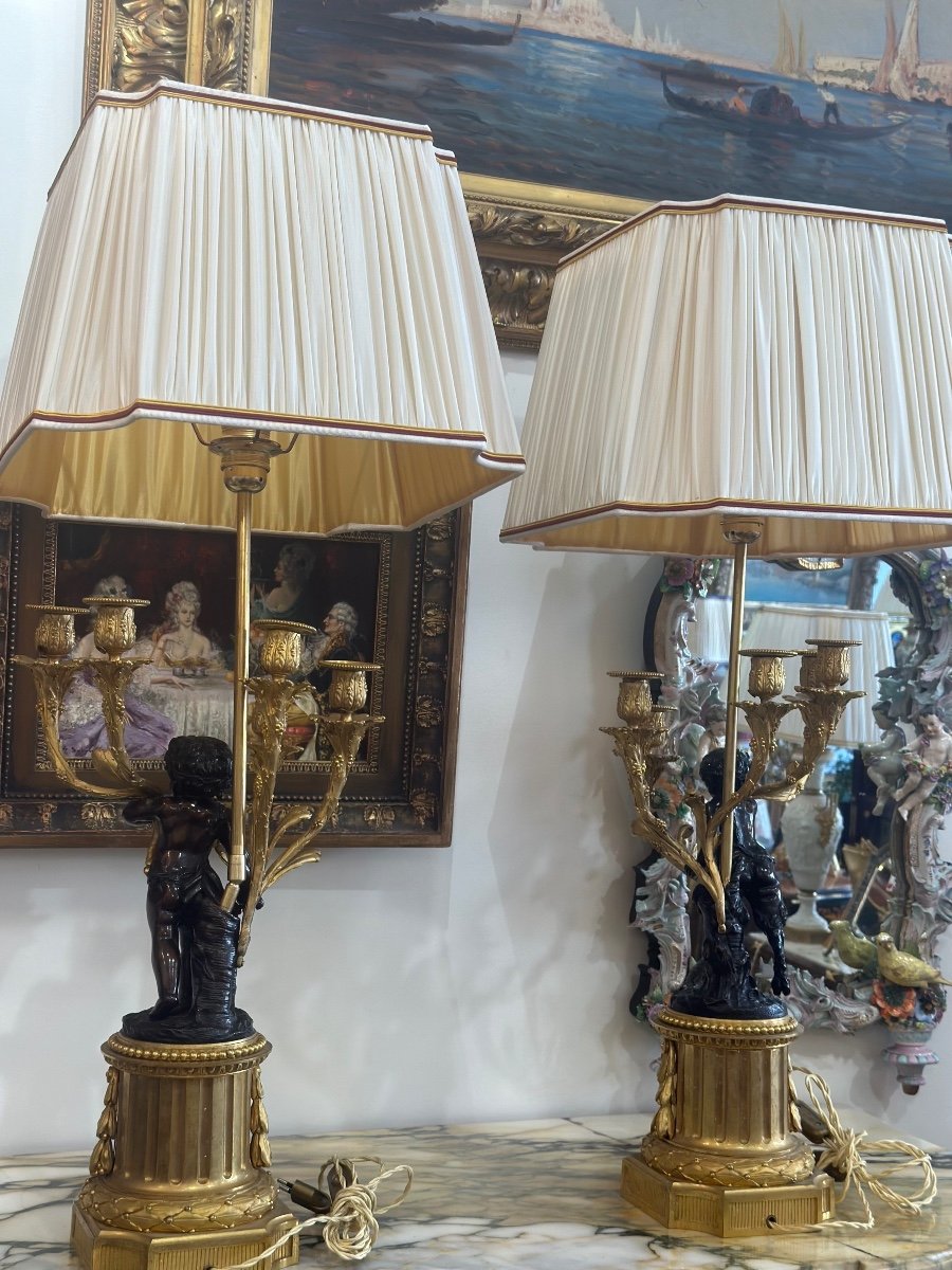 An Important Pair Of Gilt Bronze Lamps Circa 1880-photo-1