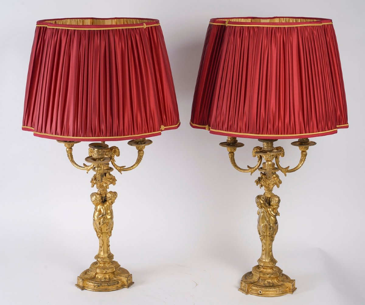 Une Paire De Lampes En Bronze Doré De Style Louis XVI, Fin XIXème Siècle -photo-2