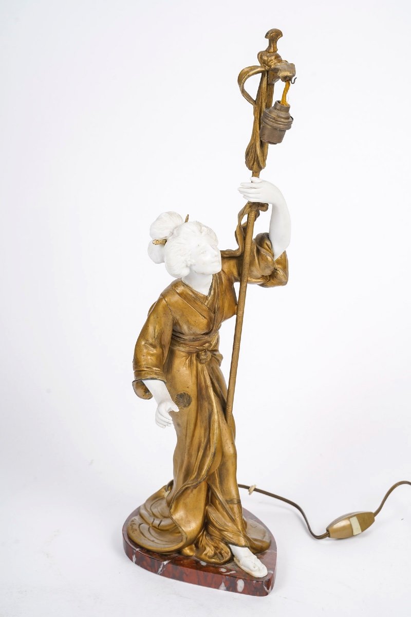 An Art Nouveau Lamp Sculpture Geisha -photo-2