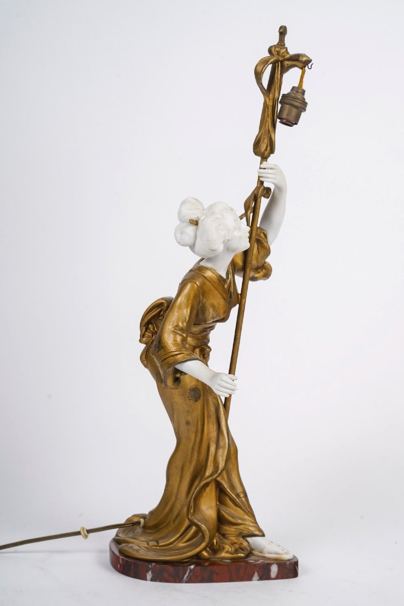 An Art Nouveau Lamp Sculpture Geisha -photo-3