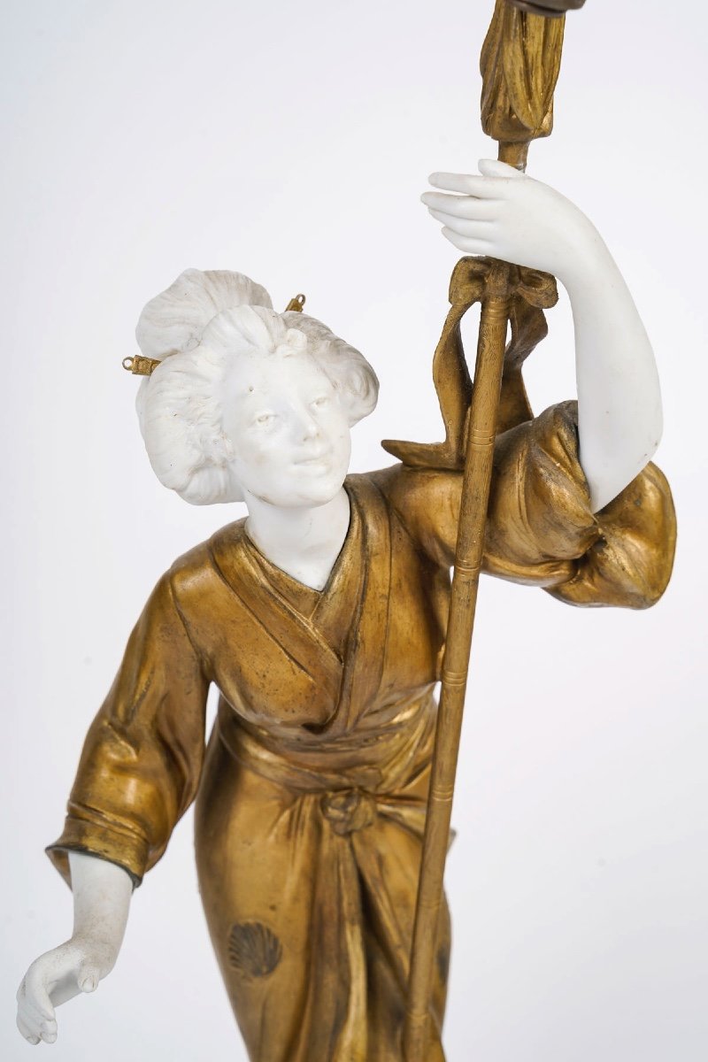 An Art Nouveau Lamp Sculpture Geisha -photo-2