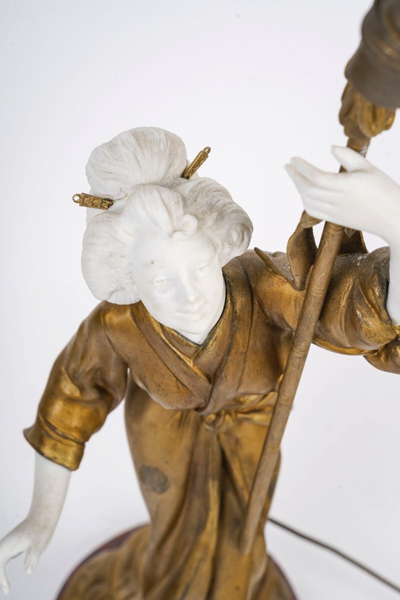 An Art Nouveau Lamp Sculpture Geisha -photo-5