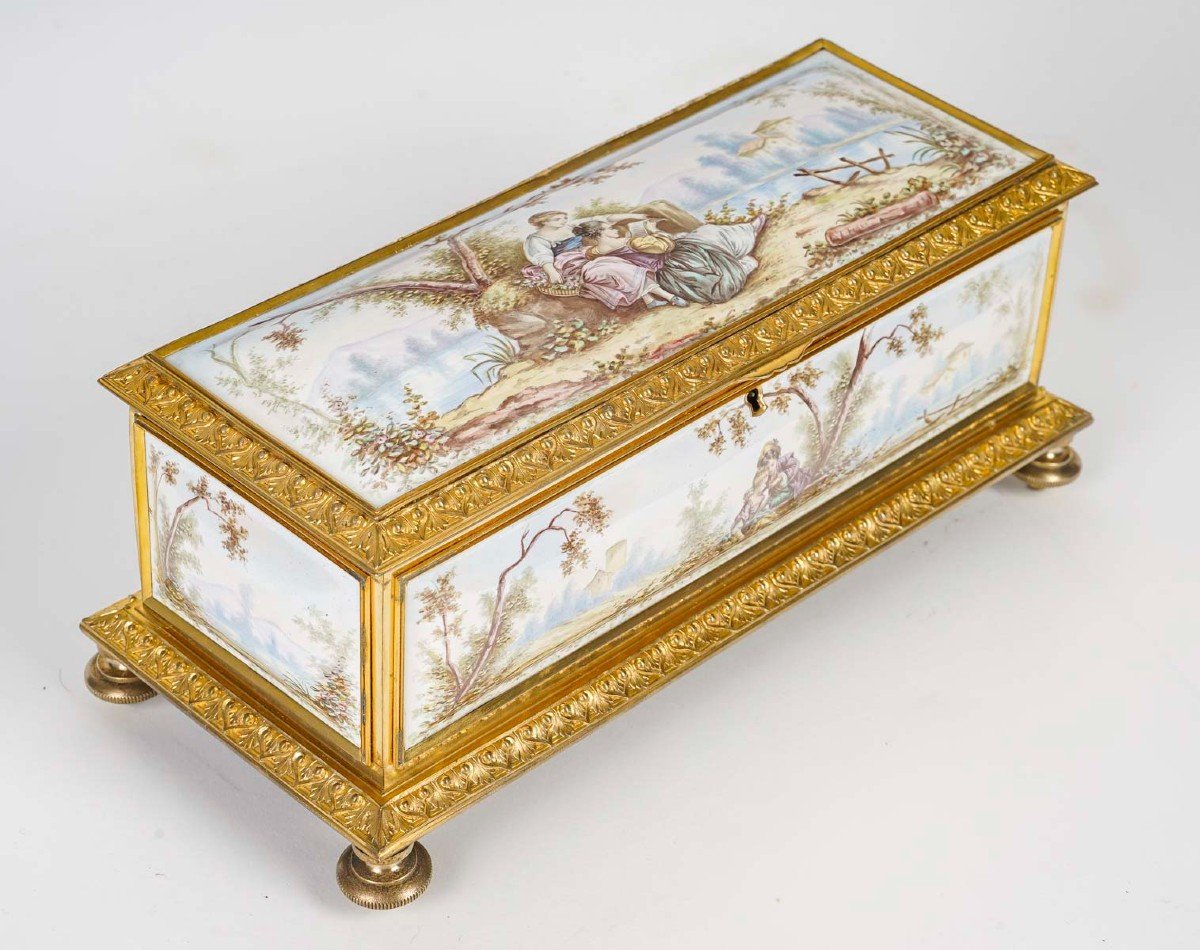 19th Century Enamel And Gilt Bronze Jewelry Box 