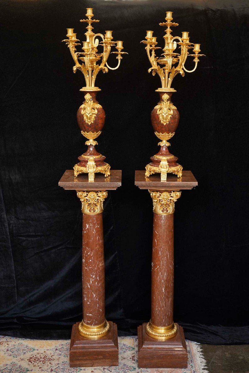 Important Pair Of Columns With A Pair Of Girandoles 19th Century -photo-2