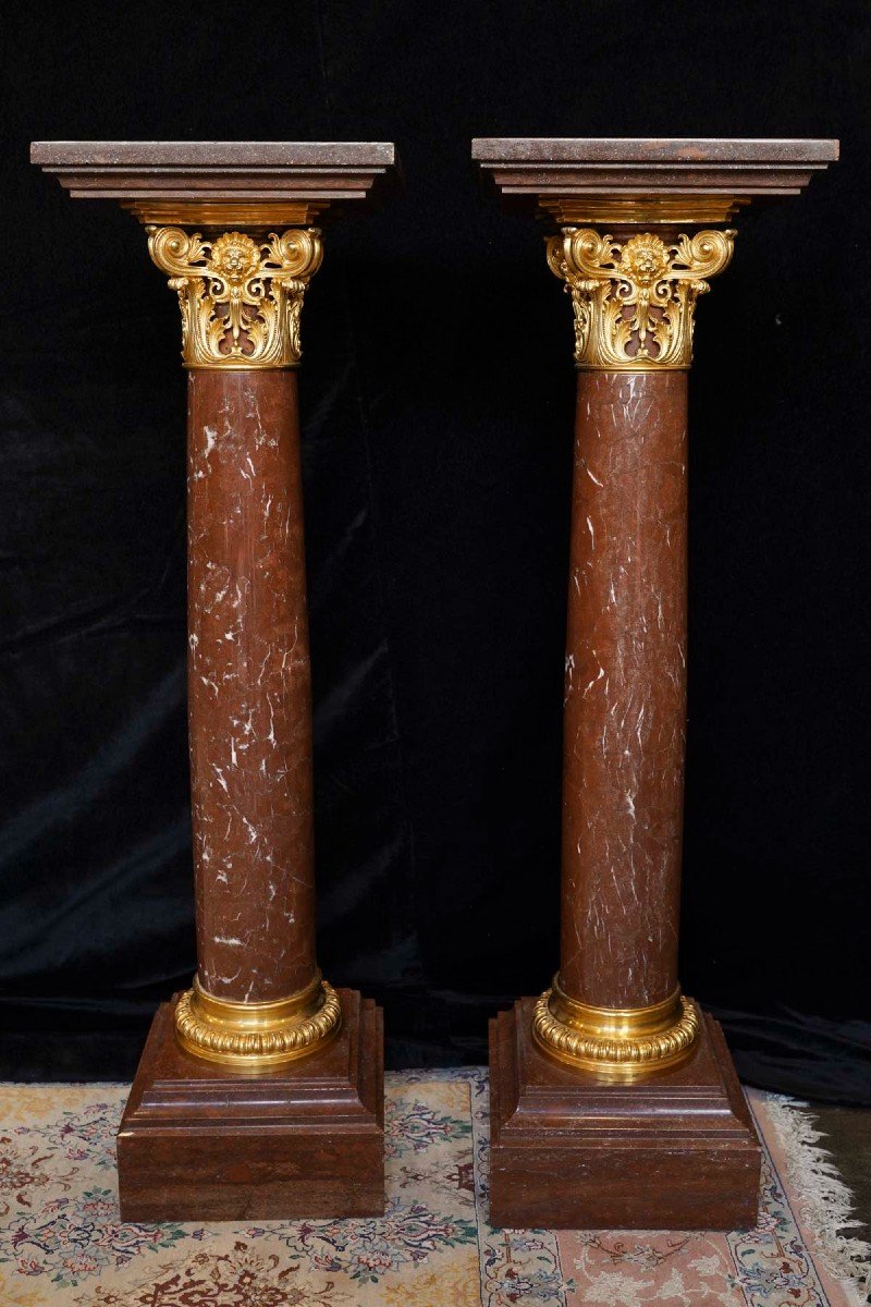 Important Pair Of Columns With A Pair Of Girandoles 19th Century -photo-4