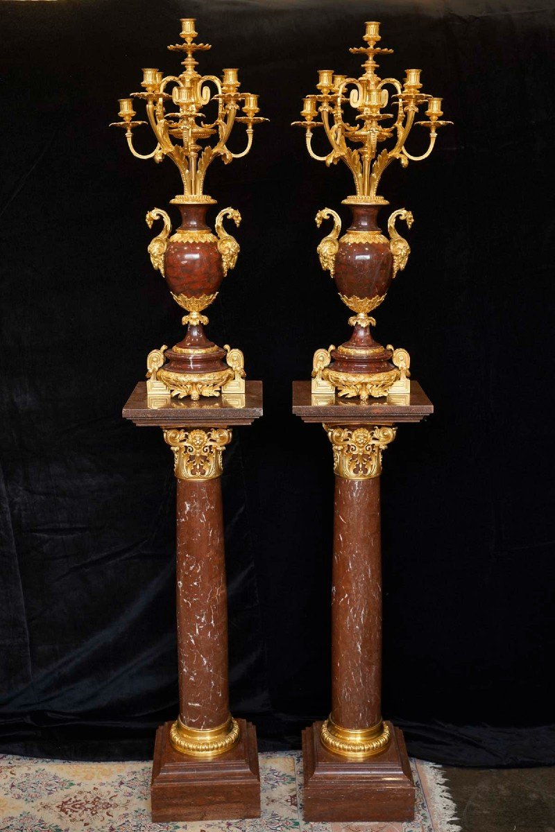 Important Pair Of Columns With A Pair Of Girandoles 19th Century 