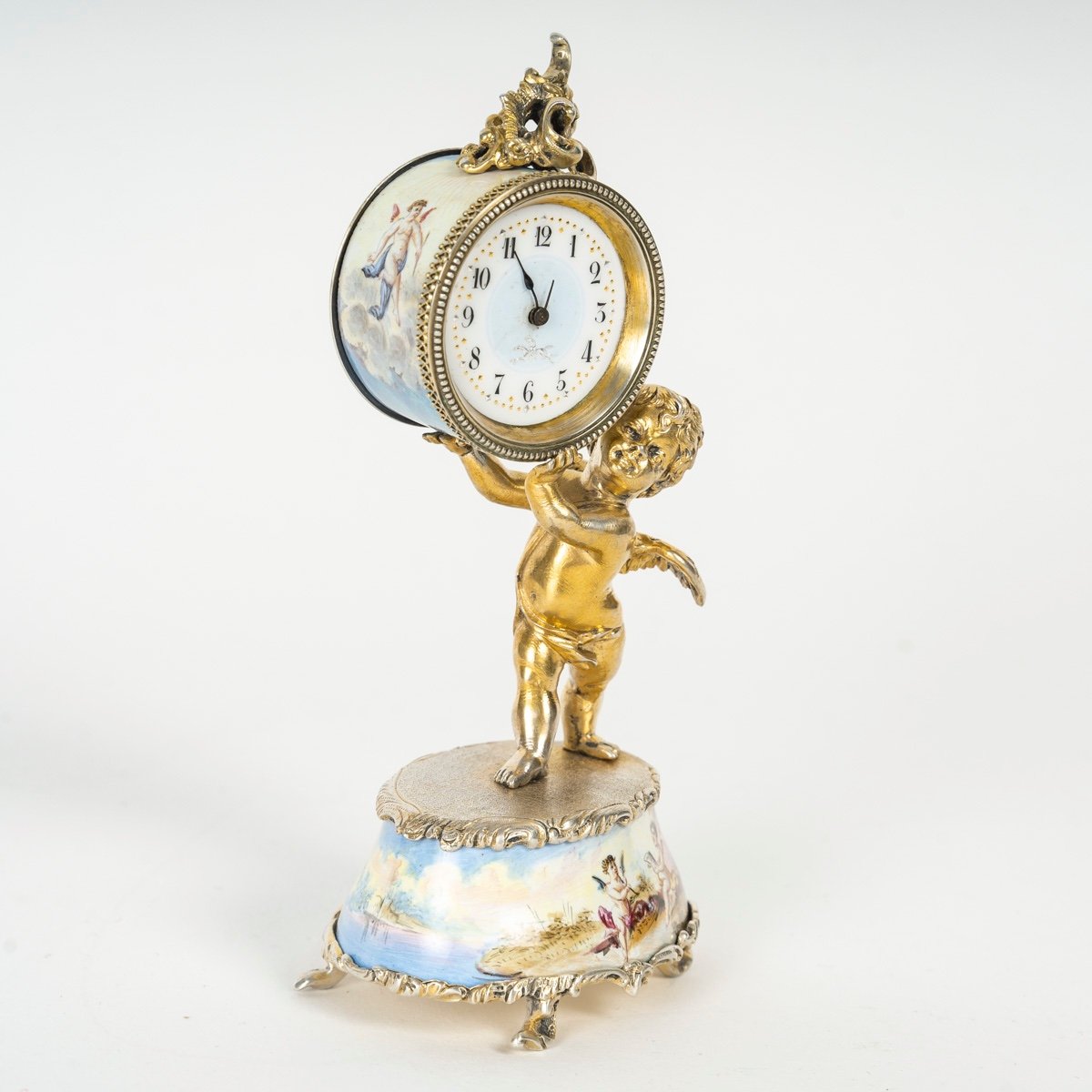 A Miniature Clock In Enamel And Solid Silver, Late 19th Century -photo-2