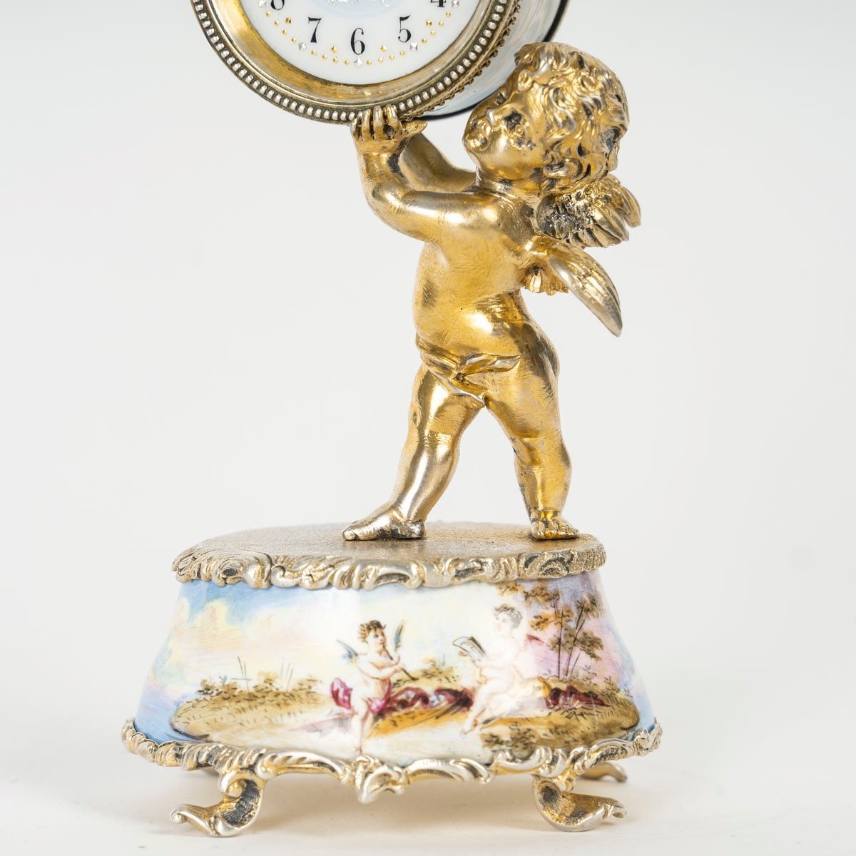 A Miniature Clock In Enamel And Solid Silver, Late 19th Century -photo-2