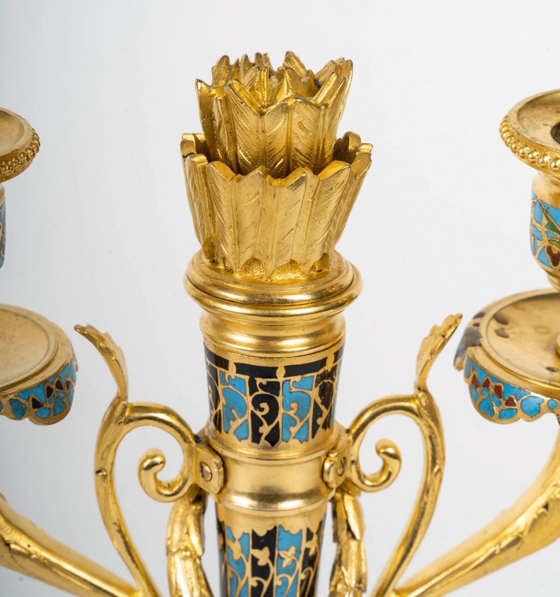 A Pair Of Gilt Bronze And Cloisonné Enamel Candlesticks, Circa 1880-photo-7