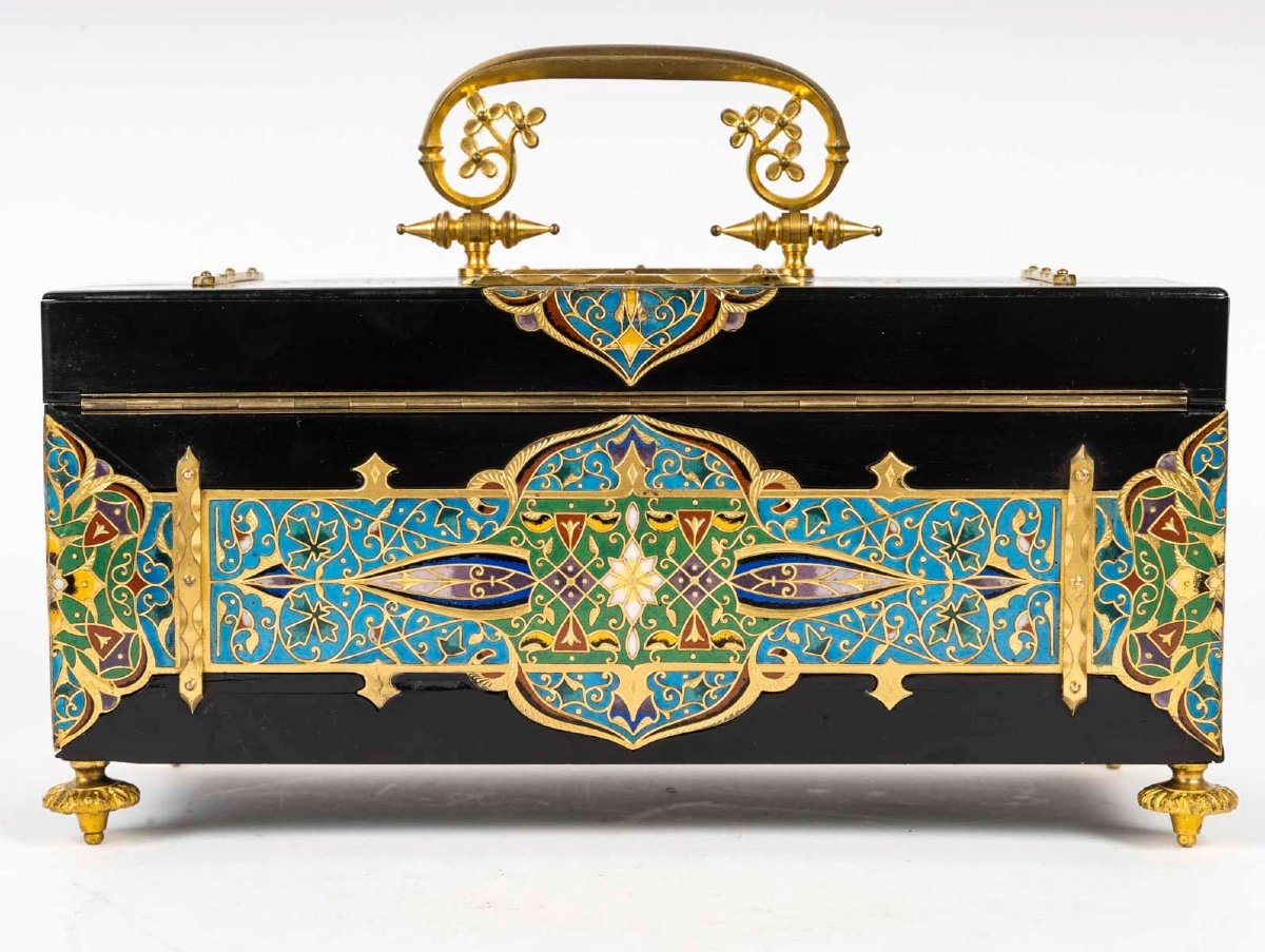 An Ebonized Wood And Gilt Bronze And Cloisonné Enamel Jewelry Box, Circa 1880-photo-3