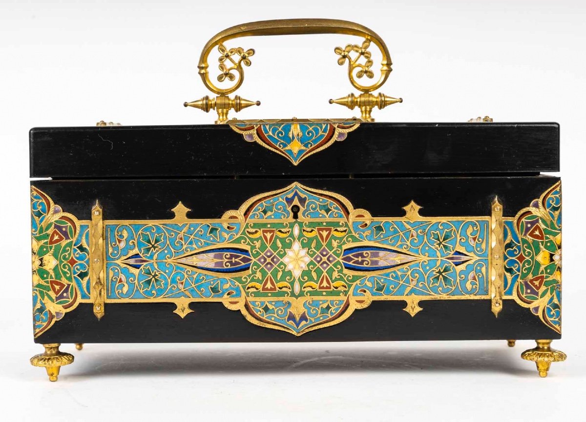 An Ebonized Wood And Gilt Bronze And Cloisonné Enamel Jewelry Box, Circa 1880-photo-1