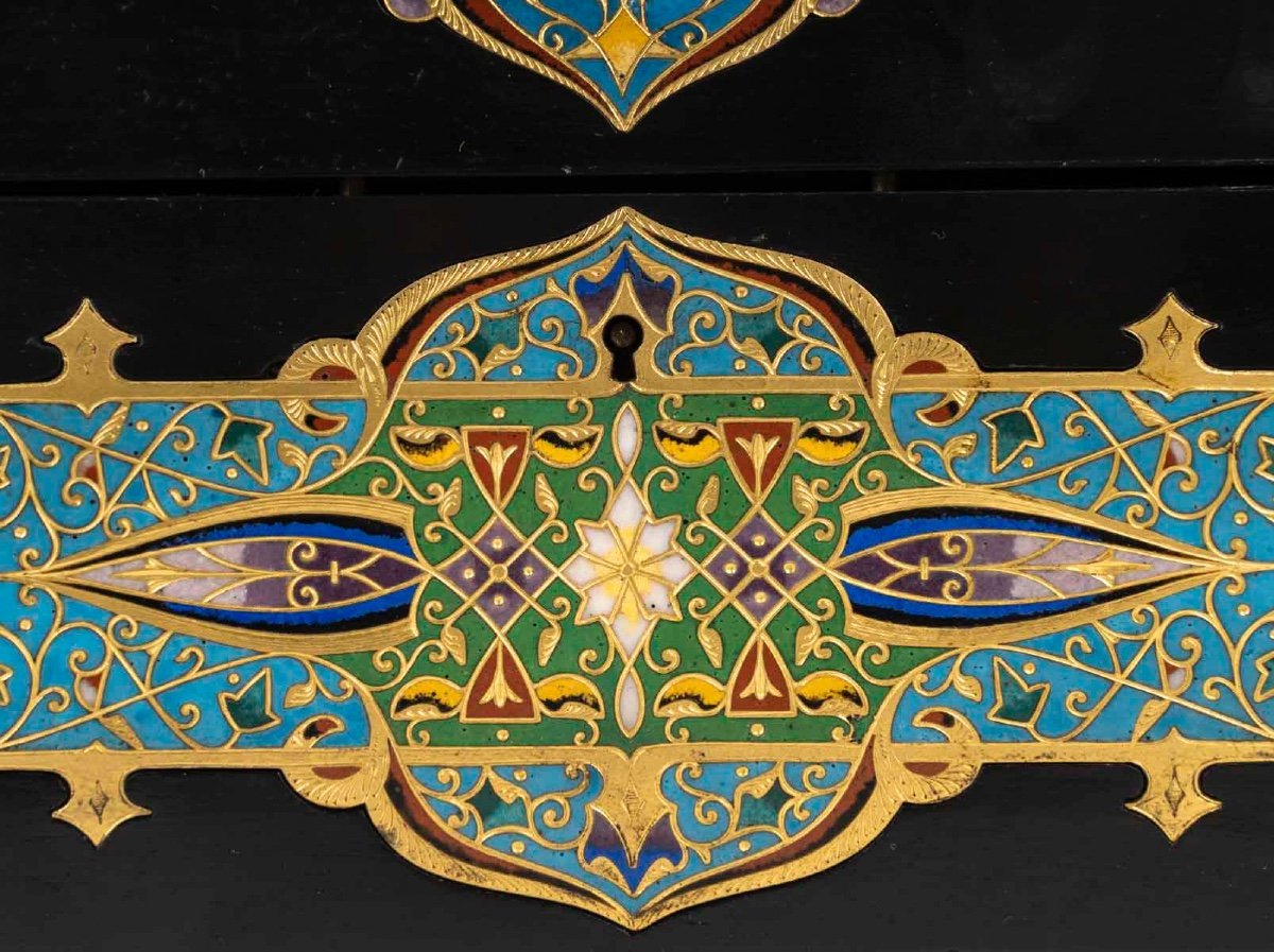 An Ebonized Wood And Gilt Bronze And Cloisonné Enamel Jewelry Box, Circa 1880-photo-4