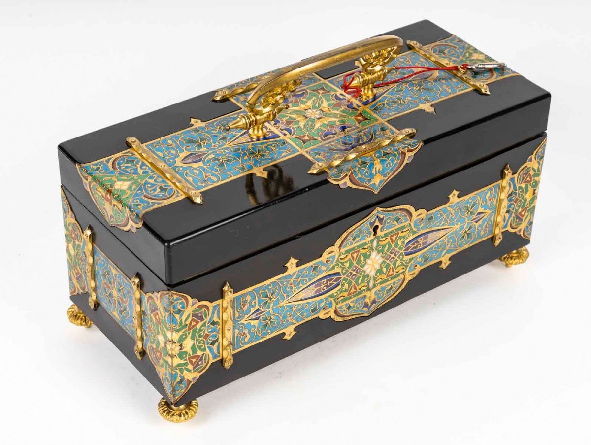 An Ebonized Wood And Gilt Bronze And Cloisonné Enamel Jewelry Box, Circa 1880