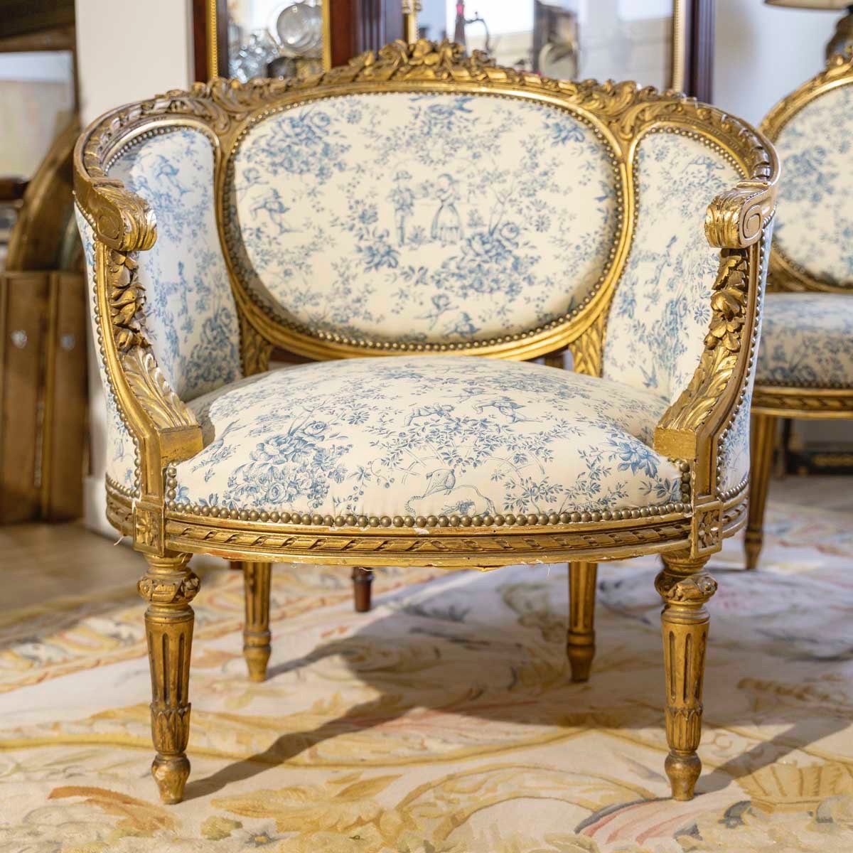 A Louis XVI Style Carved And Gilded Wooden Living Room, Late 19th Century -photo-3