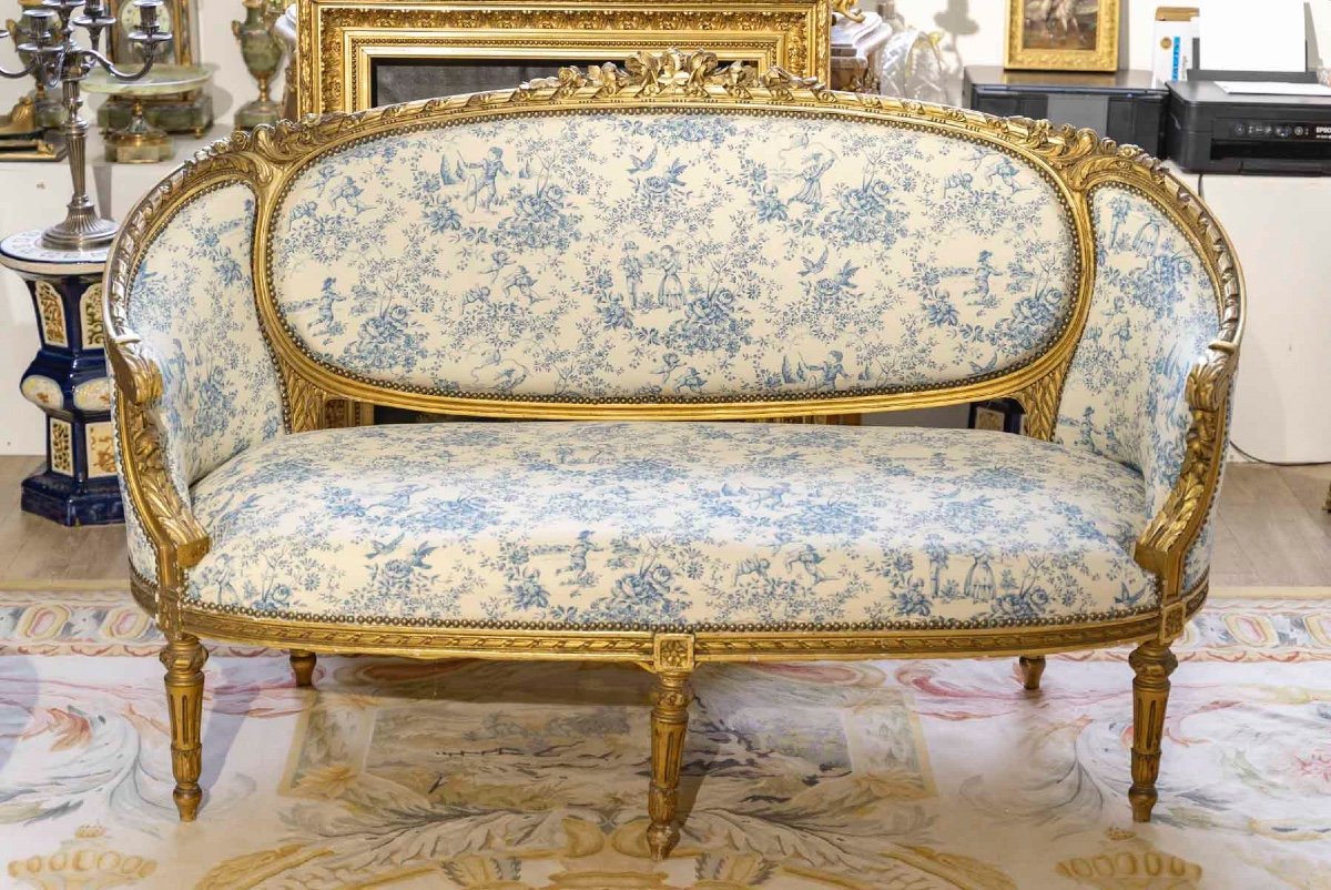 A Louis XVI Style Carved And Gilded Wooden Living Room, Late 19th Century -photo-4