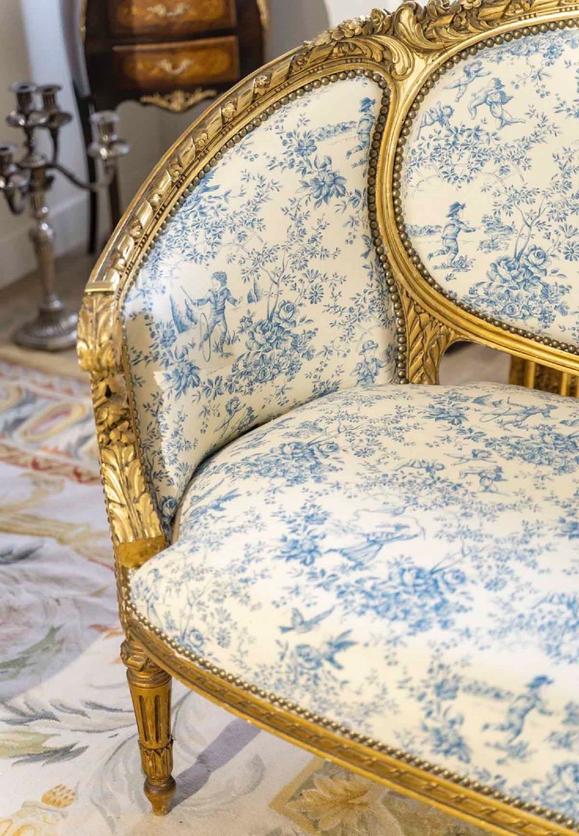 A Louis XVI Style Carved And Gilded Wooden Living Room, Late 19th Century -photo-6