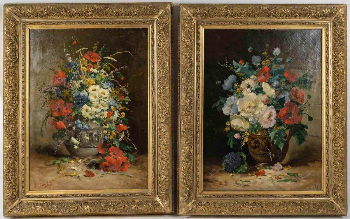 A Pair Of Flower Paintings By H.cauchois