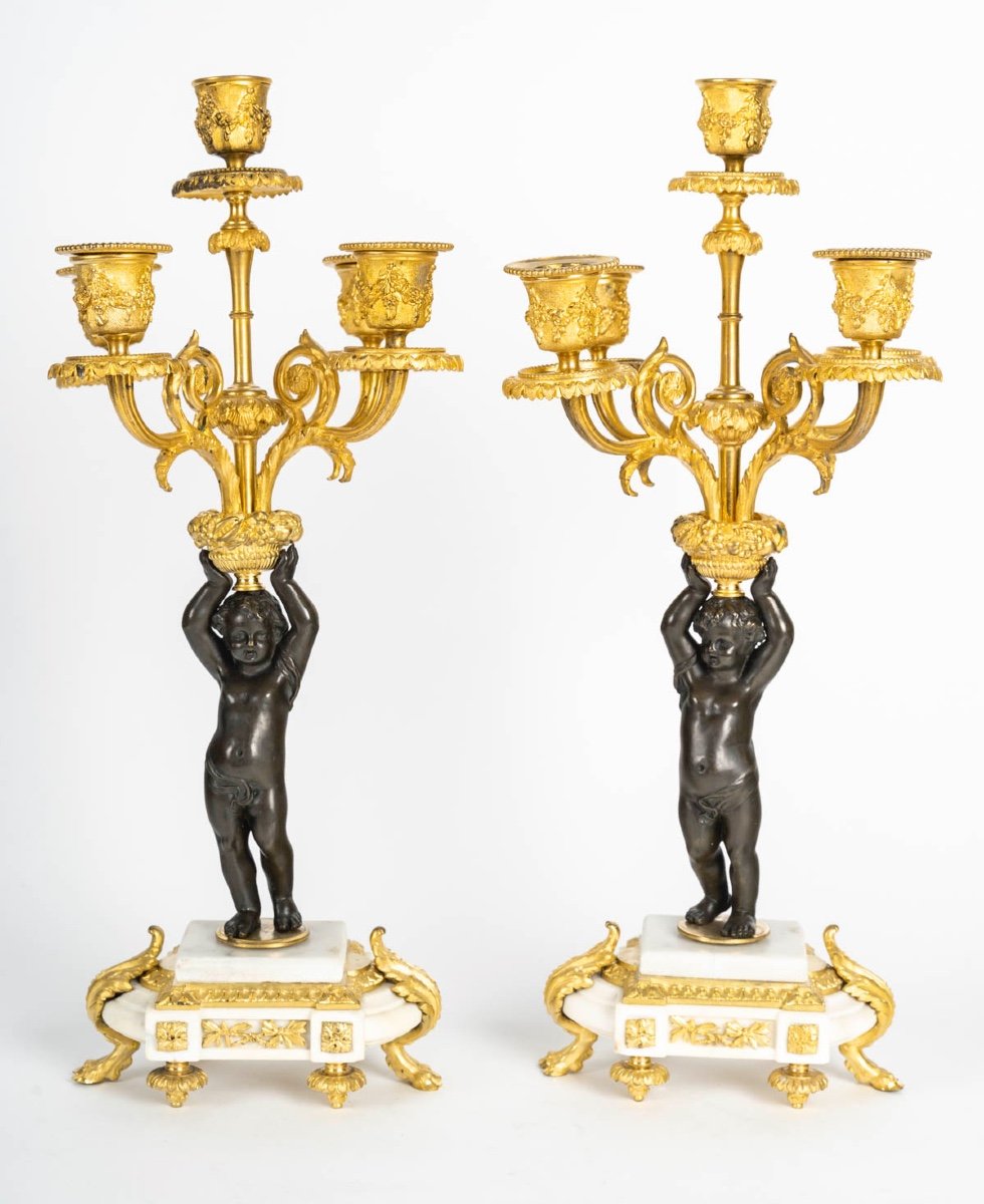 Une Garniture En Bronze Doré Et Marbre Blanc, XIXème Siècle -photo-3