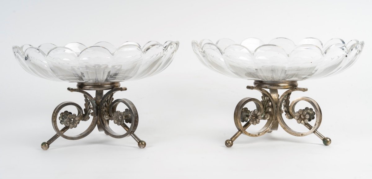 A Pair Of Baccarat Crystal Bowls With A Silvered Bronze Base, Late 19th Century -photo-4