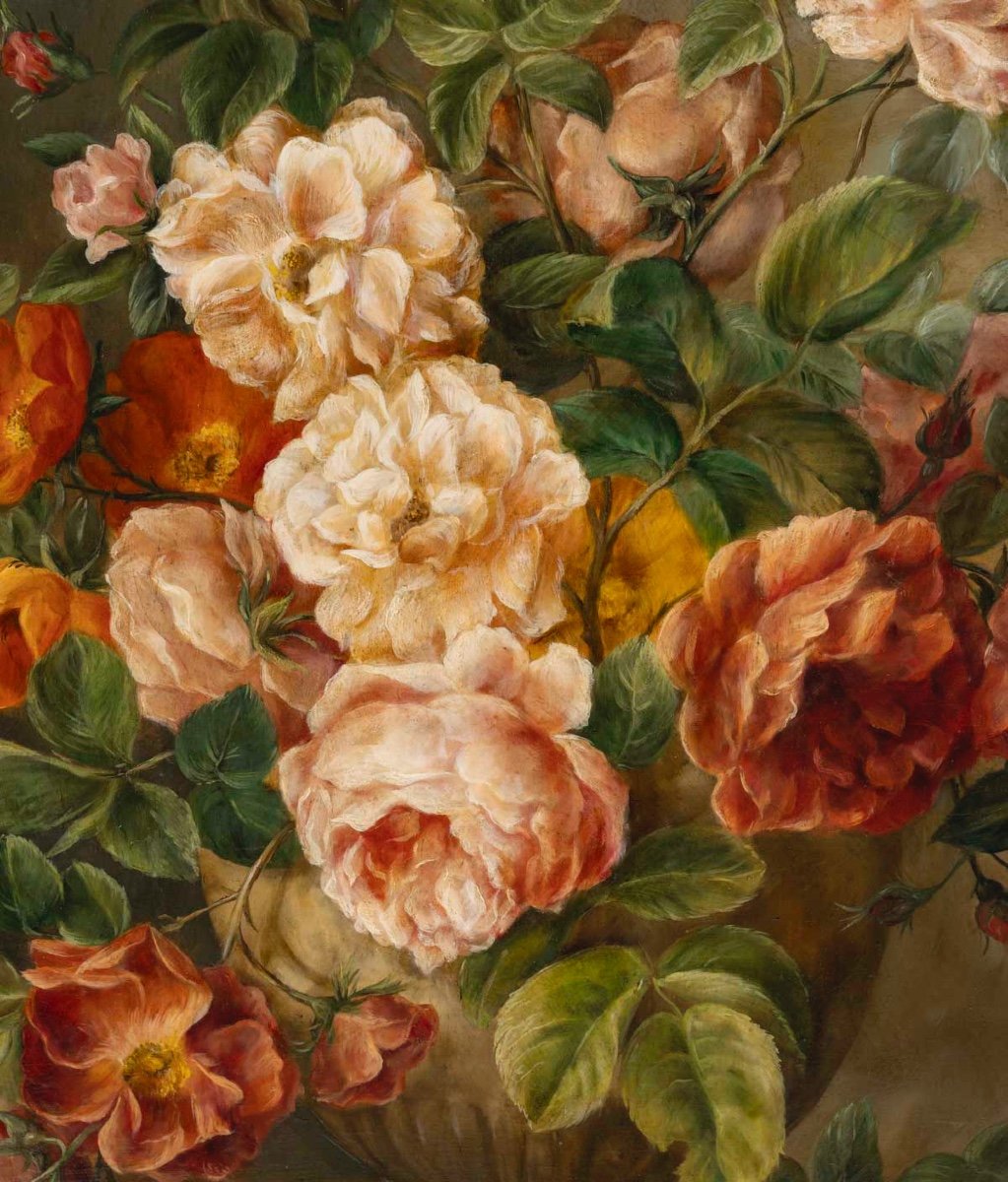 Un Tableau De Fleurs Huile Sur Toile, Dans Le Goût Flamand, Fin XIXème Siècle -photo-2