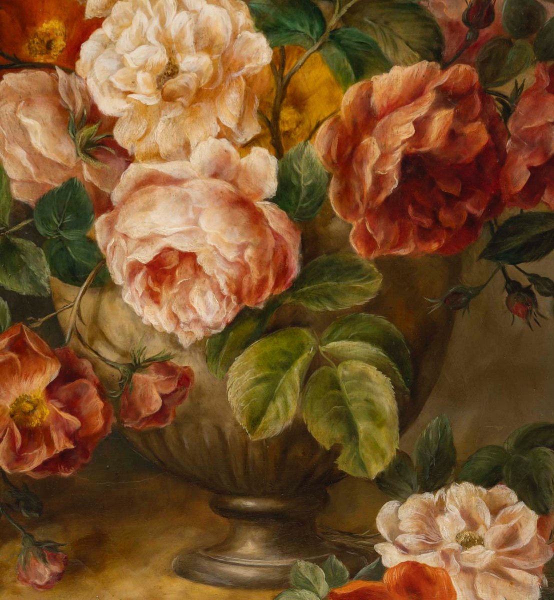 Un Tableau De Fleurs Huile Sur Toile, Dans Le Goût Flamand, Fin XIXème Siècle -photo-3