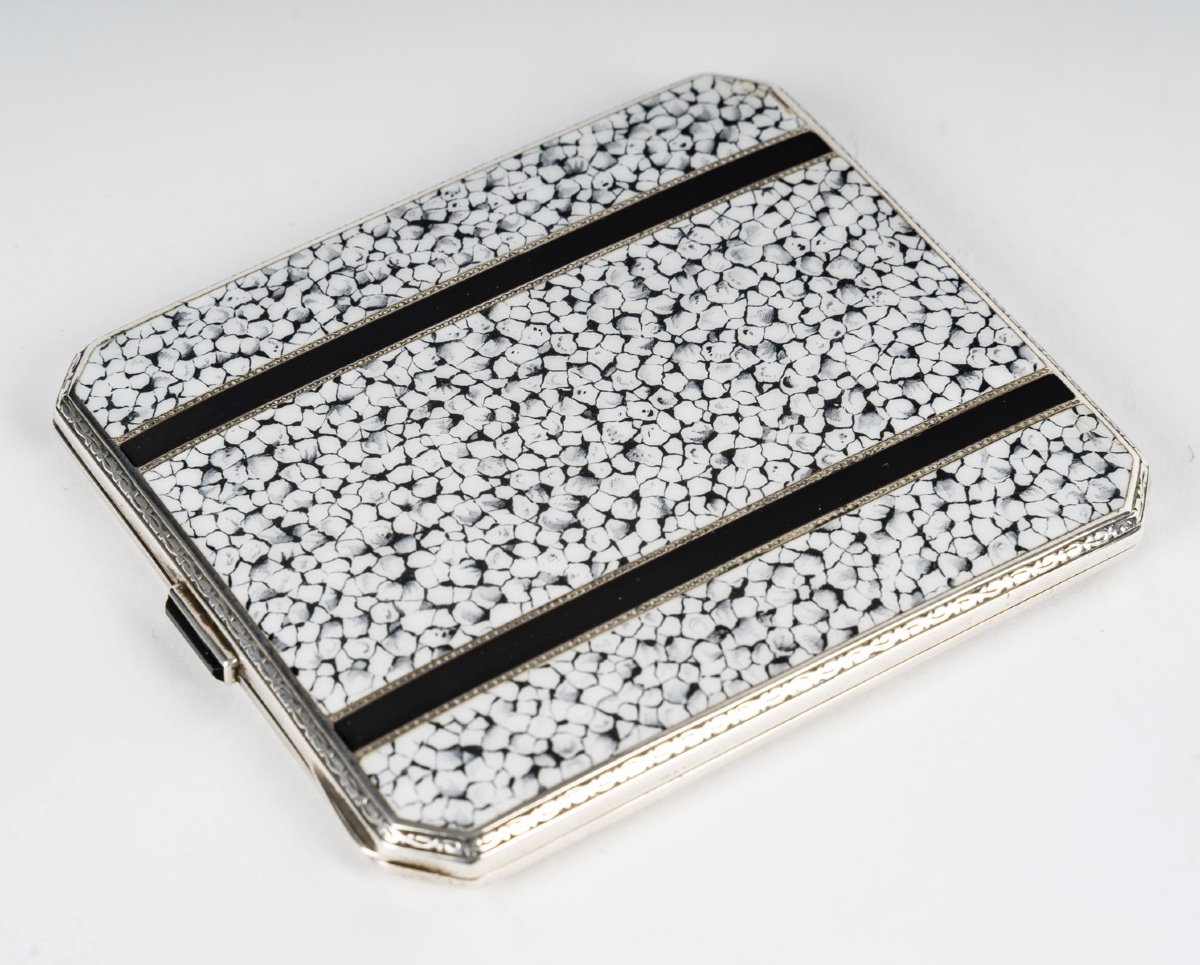 A Solid Silver And Enamel Cigarette Case, Art Deco Style-photo-1