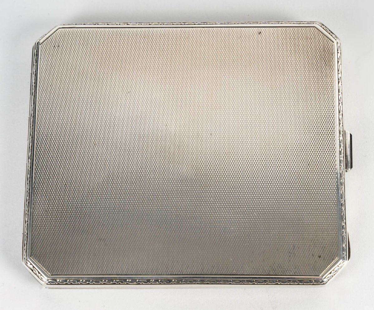 A Solid Silver And Enamel Cigarette Case, Art Deco Style-photo-6