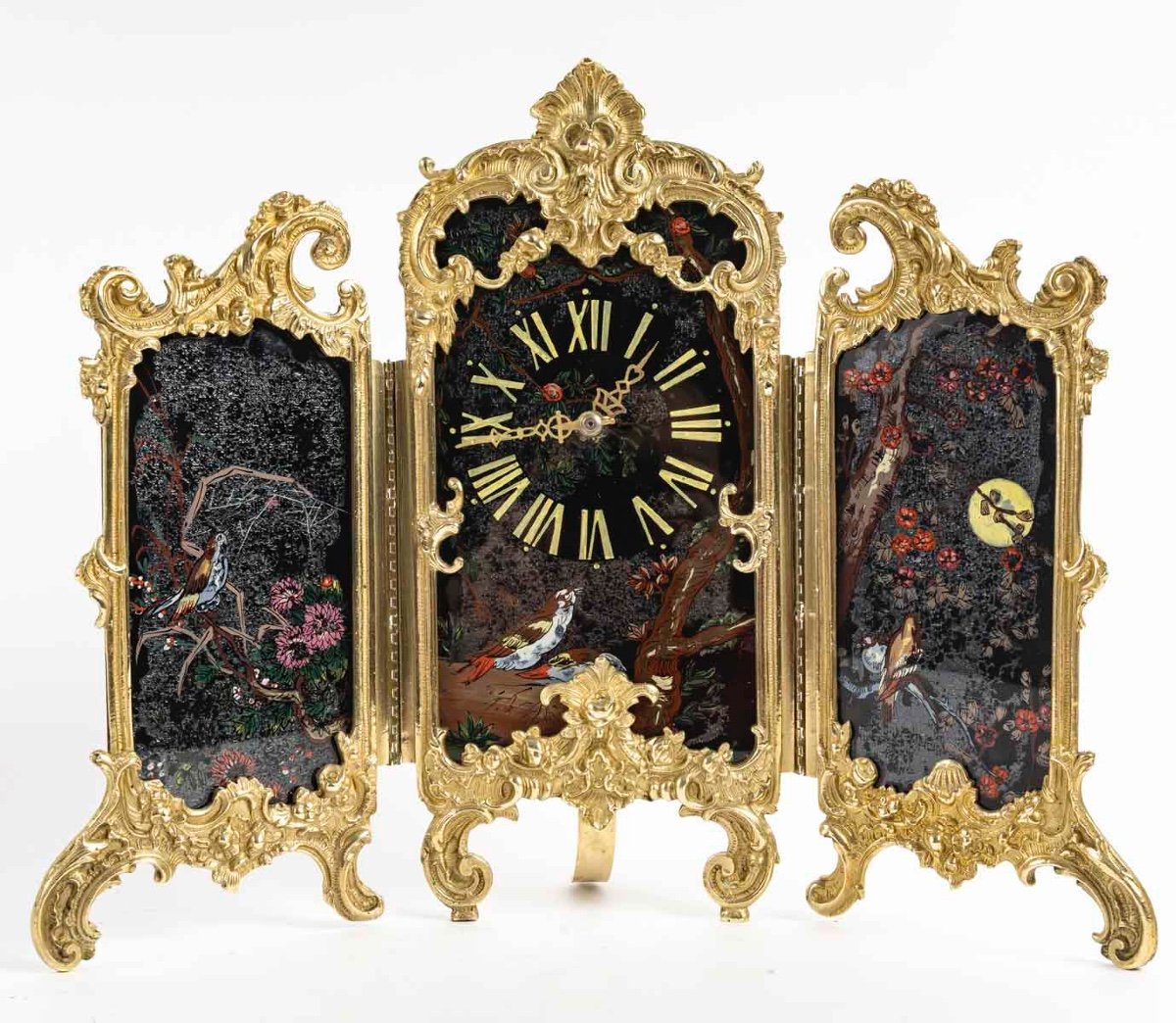 An Art Nouveau Gilt Bronze And Painted Glass Screen Clock -photo-3