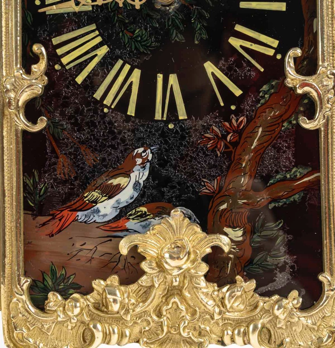 An Art Nouveau Gilt Bronze And Painted Glass Screen Clock -photo-4