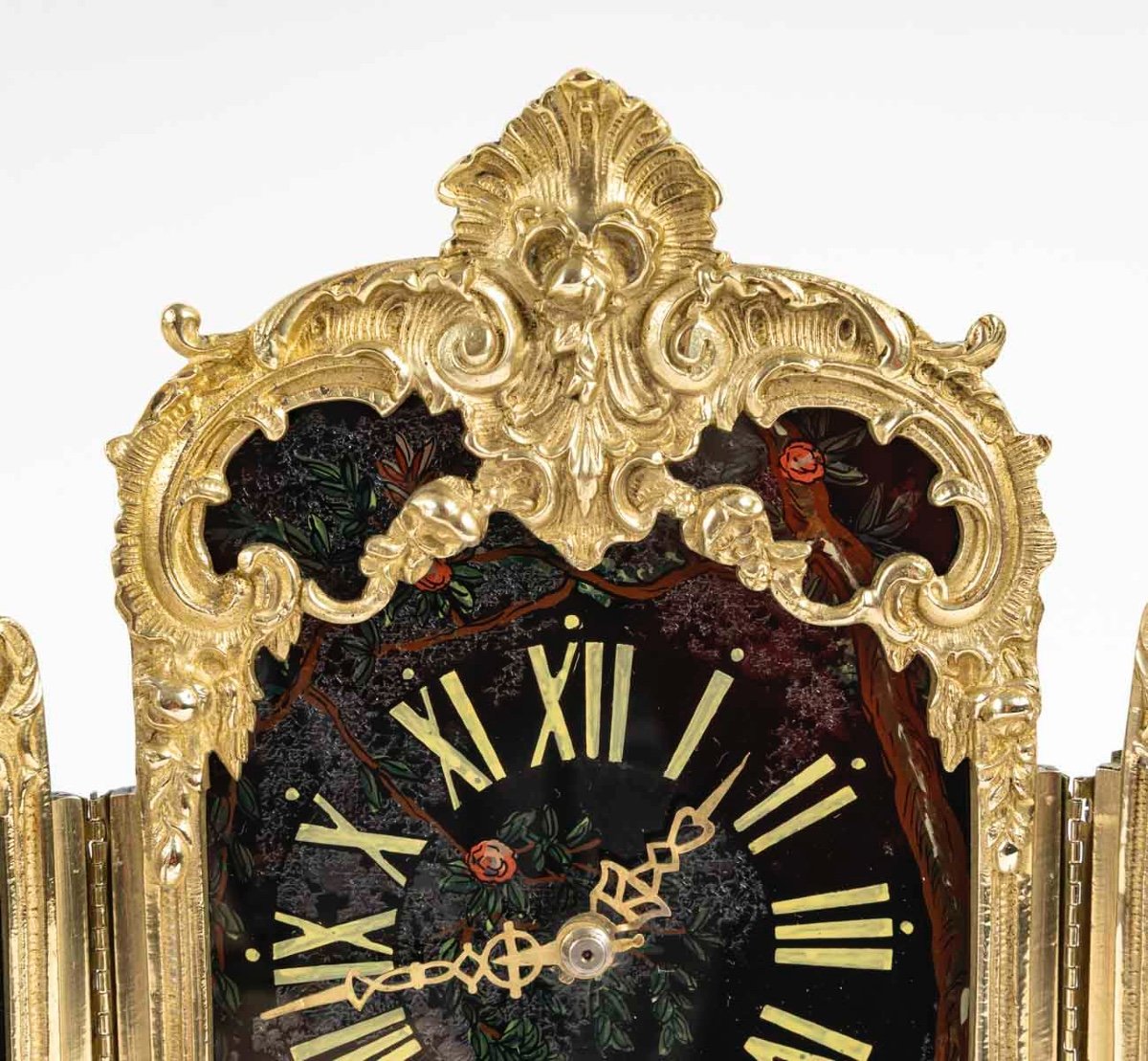 An Art Nouveau Gilt Bronze And Painted Glass Screen Clock -photo-5