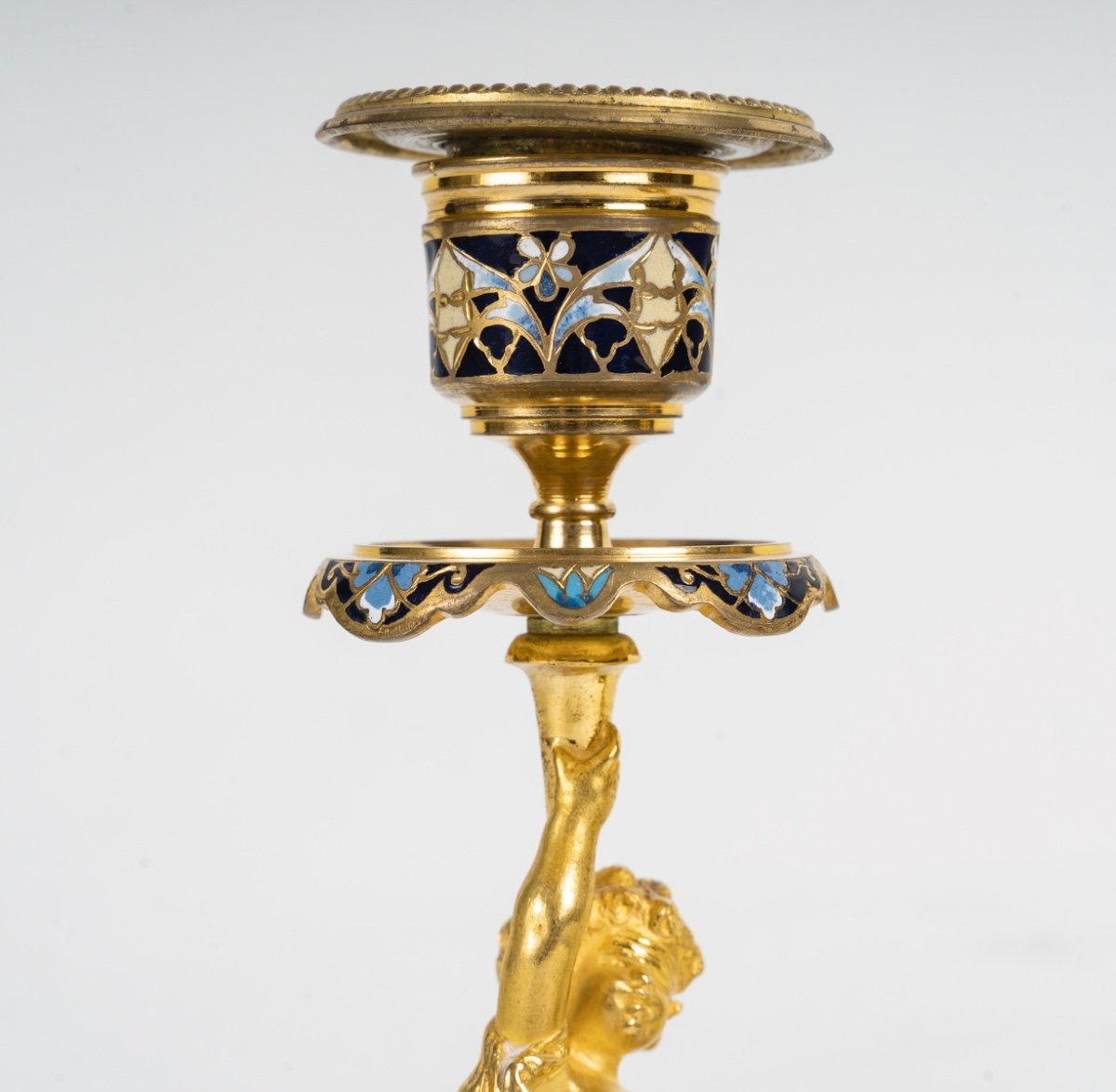 A Pair Of Gilt Bronze And Cloisonné Enamel Candlesticks, Late 19th Century -photo-4