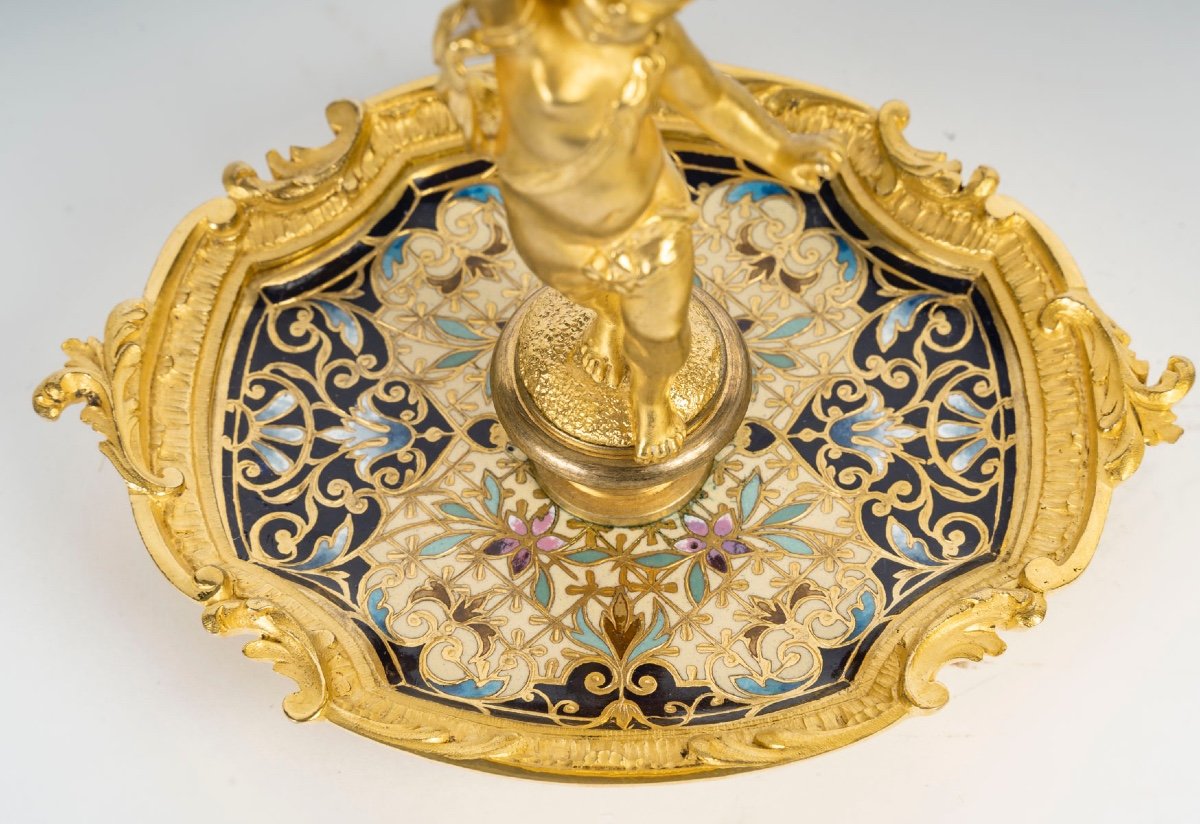 A Pair Of Gilt Bronze And Cloisonné Enamel Candlesticks, Late 19th Century -photo-5