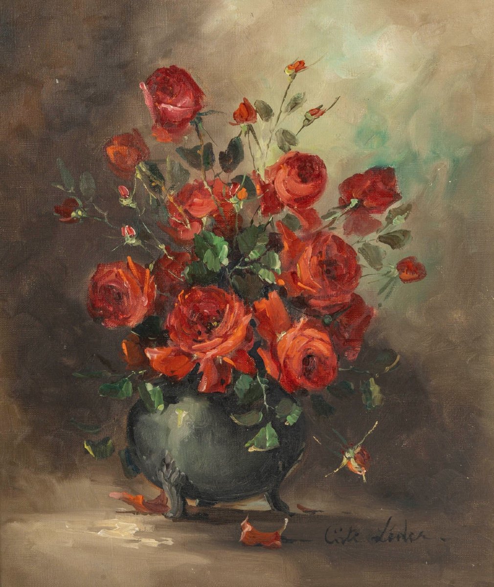 A Flower Painting, Oil On Canvas,  Early 20th Century -photo-2