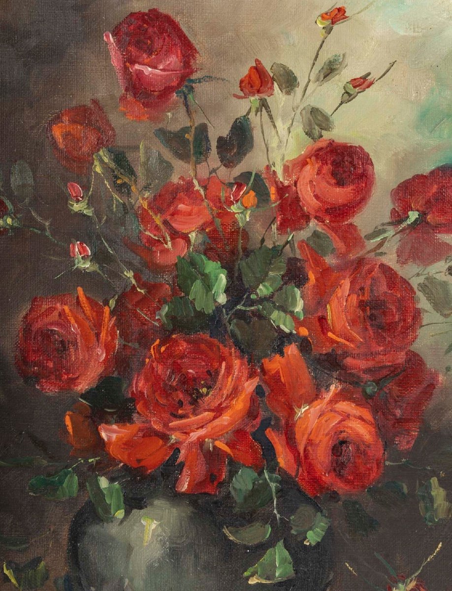 A Flower Painting, Oil On Canvas,  Early 20th Century -photo-3